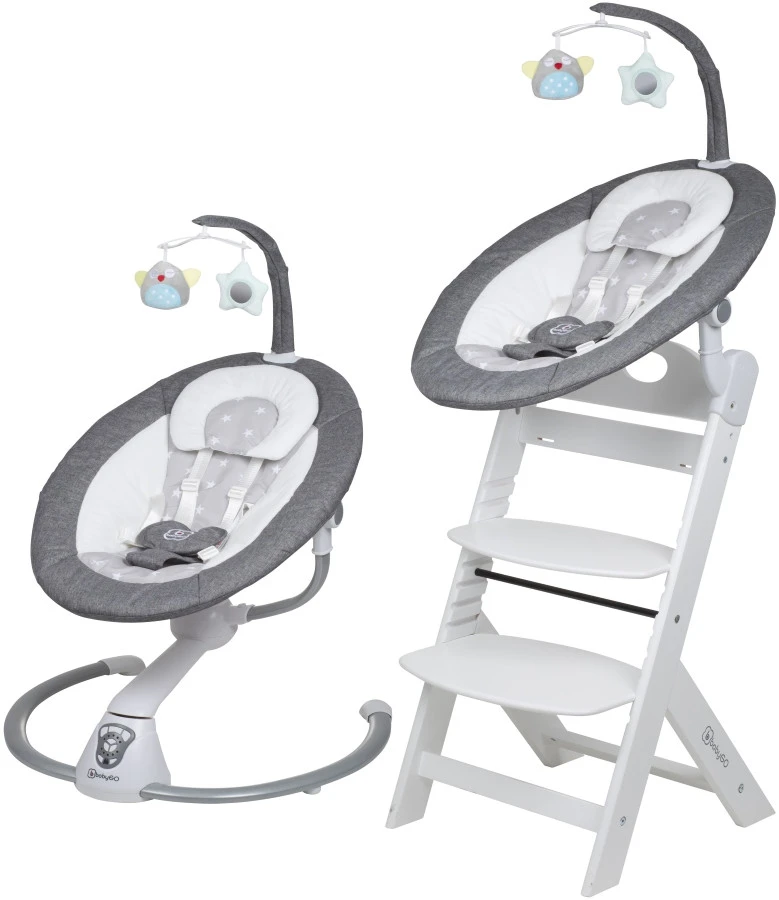 Babygo Homey Set Grey/White Babyschommel En Kinderstoel 19024 1 Babygo Homey Set Grey/White Babyschommel En Kinderstoel 19024