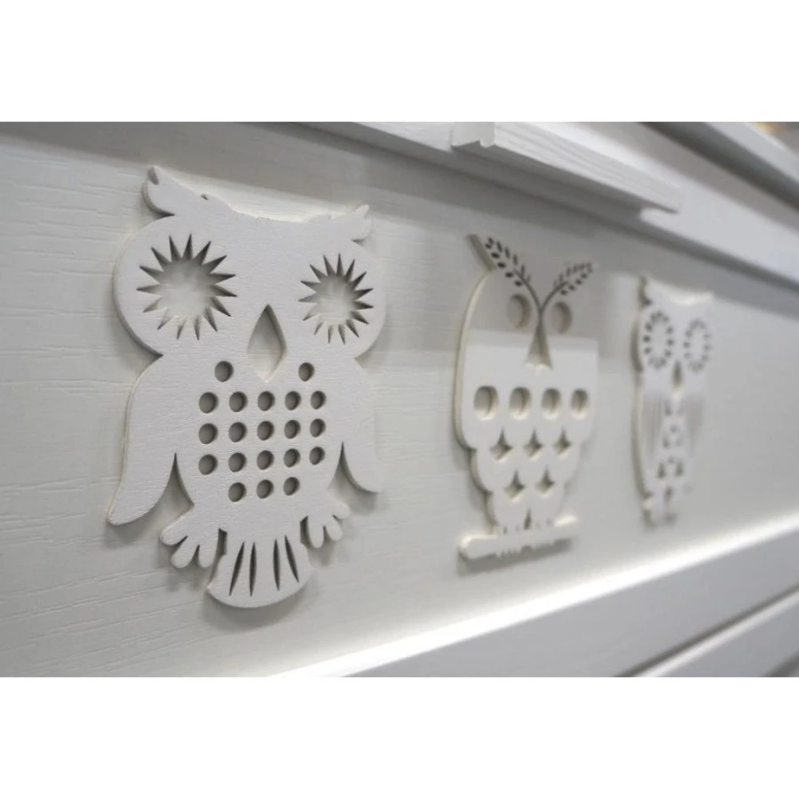 Babykamer Uil Wit: Ledikant, Commode En 2-Deurs Kast 6 Babykamer Uil Wit: Ledikant, Commode En 2-Deurs Kast - Afbeelding 6