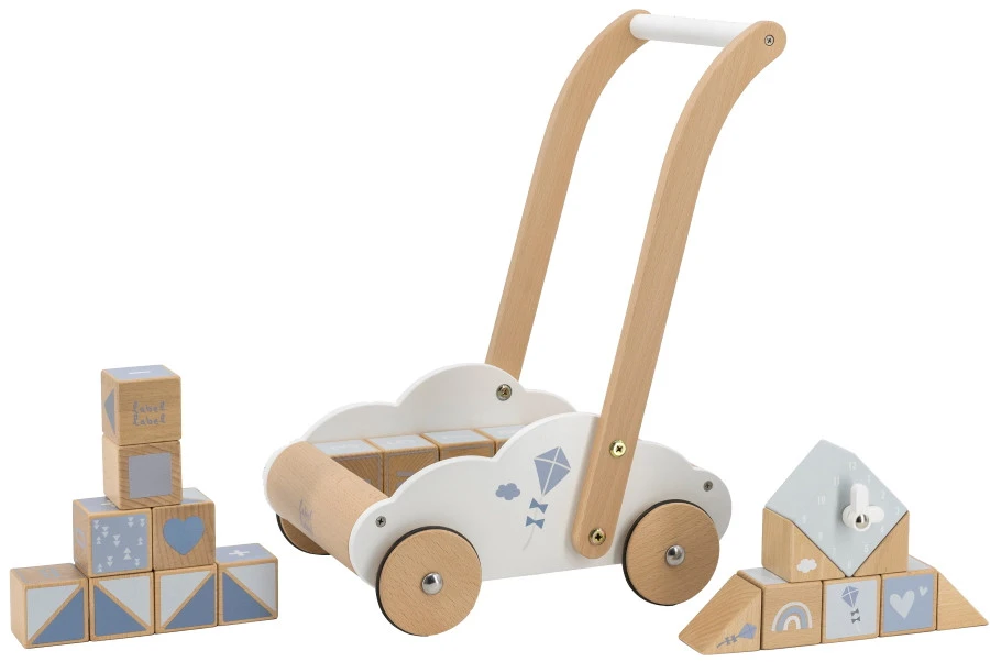 Label Label Blauw Houten Loopwagen Met Blokken LLWT-24678 1 Label Label Blauw Houten Loopwagen Met Blokken LLWT-24678