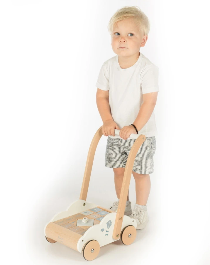 Label Label Blauw Houten Loopwagen Met Blokken LLWT-24678 2 Label Label Blauw Houten Loopwagen Met Blokken LLWT-24678 - Afbeelding 2