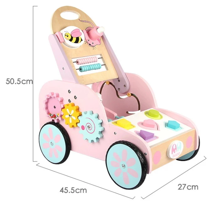 Eco Toys Roze Houten Activiteiten Loopwagen HC494888 3 Eco Toys Roze Houten Activiteiten Loopwagen HC494888 - Afbeelding 3